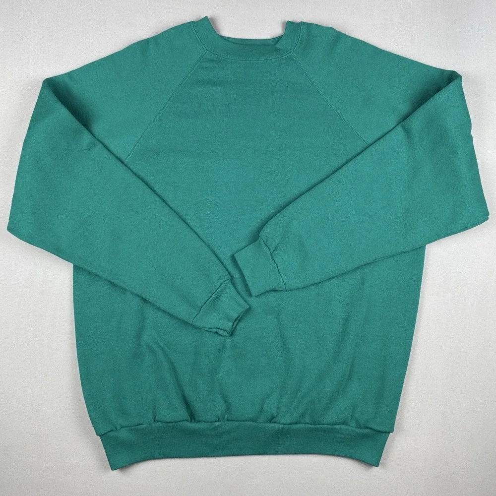 Vintage 80s Tultex Blank Raglan Crewneck Sweatshirt USA Made Green XL